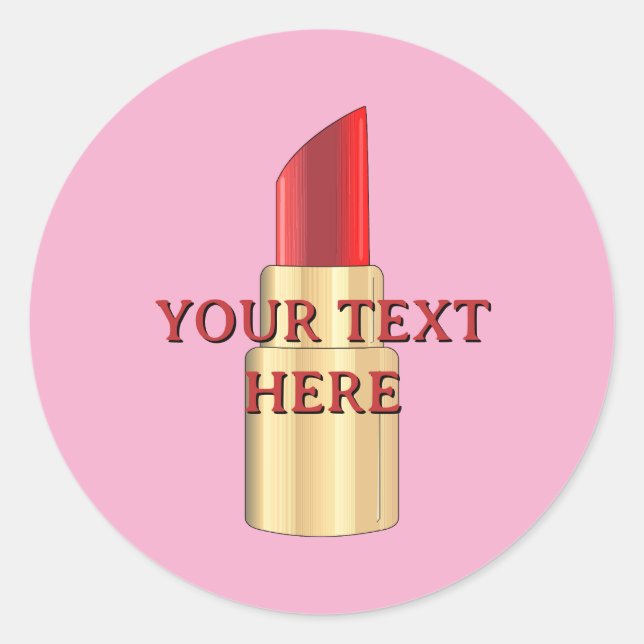 Red Lipstick Drawing Art Custom Text  Pink Classic Round Sticker (Front)