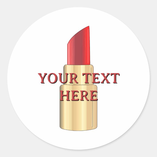 Red Lipstick Drawing Art Custom Text  White Classic Round Sticker (Front)