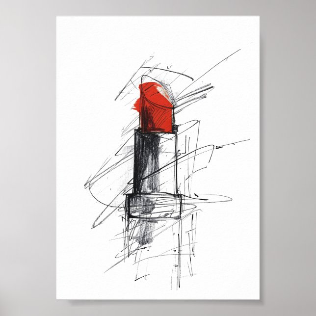 Red Lipstick Illustration – Minimalist Makeup Poster (Front)