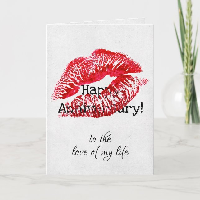 red lipstick kiss anniversary card (Front)