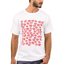 Red Lipstick Kiss Pattern T-shirt, Valentine’s Day