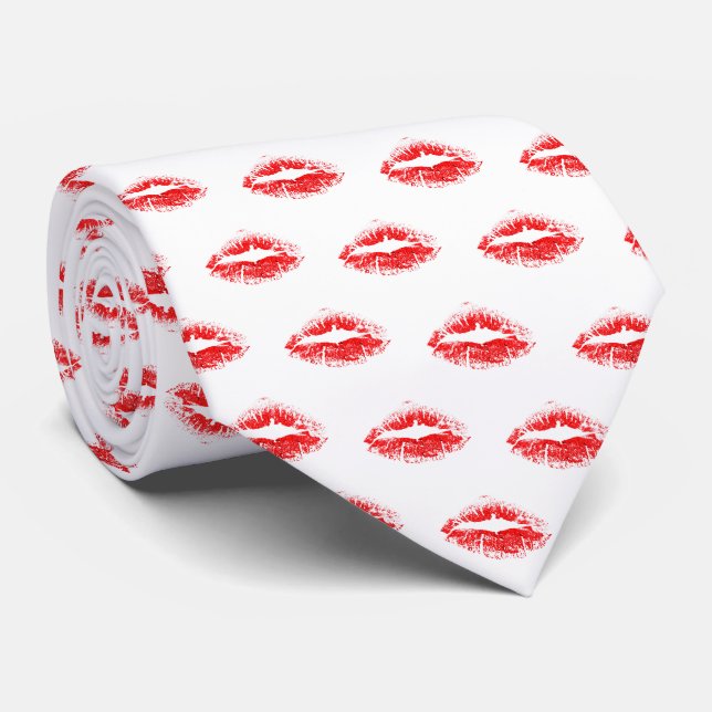 Red Lipstick Kiss Pattern Tie (Rolled)