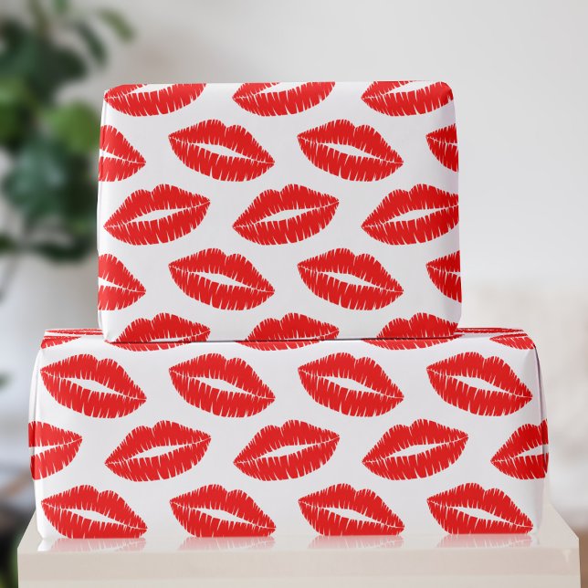 Red Lipstick Kiss Pattern Valentine Wrapping Paper (Lots of lovely red lipstick kisses on this wrapping paper.)