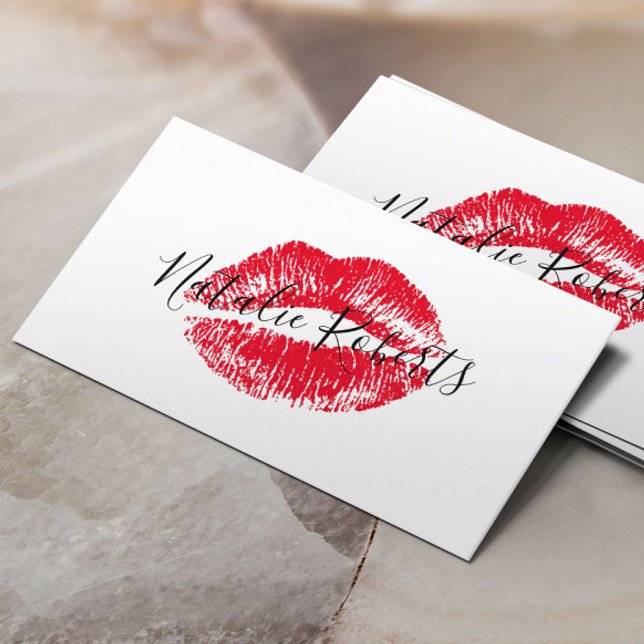 Red Lipstick Kiss Signature Beauty Salon Business Card (Creator Uploaded)