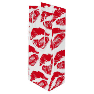 red lipstick kisses wine gift bag