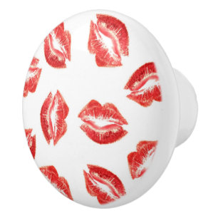 Red lipstick lip pattern makeup & cosmetics drawer ceramic knob