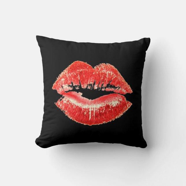 Red Lipstick Lips Kiss Pillow (Front)