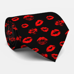 Red lipstick mark pattern tie