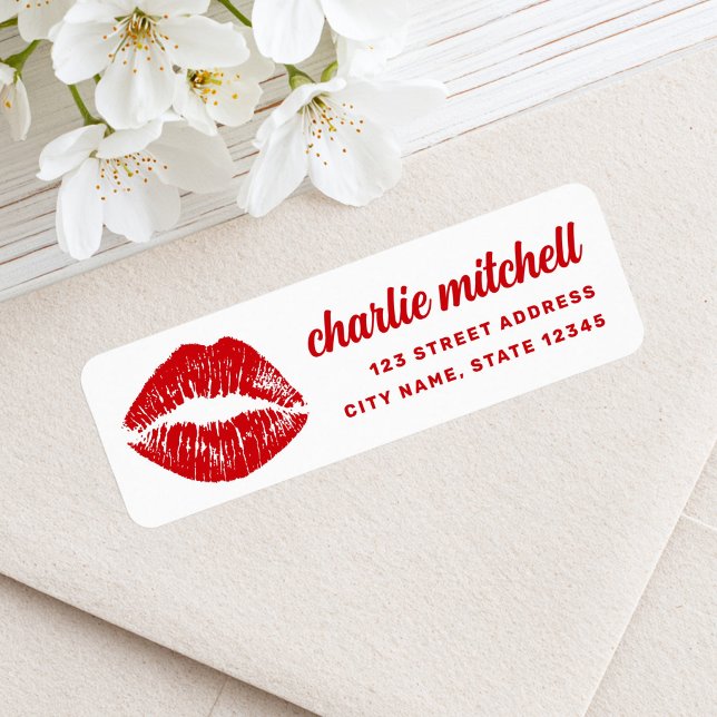 Red lipstick mark retro return address (Red lipstick mark retro return address label)