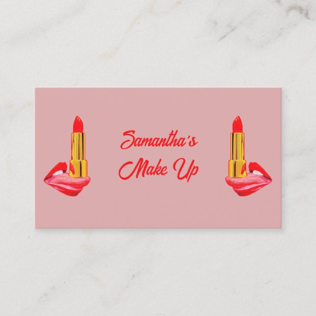 Red Lipstick on The Tongue Pink with Custom Name Business Card (Front)