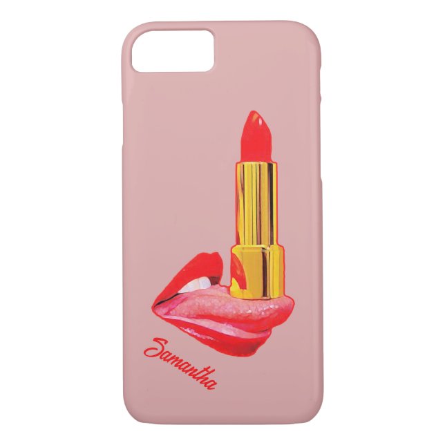Red Lipstick on The Tongue with Personalisation Case-Mate iPhone Case (Back)