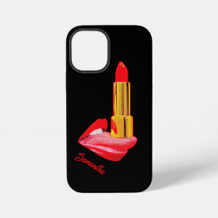 Red Lipstick on The Tongue with Personalisation iPhone 12 Mini Case