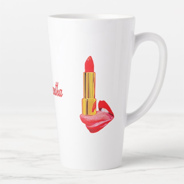 Red Lipstick on The Tongue with Personalisation Latte Mug (Right)