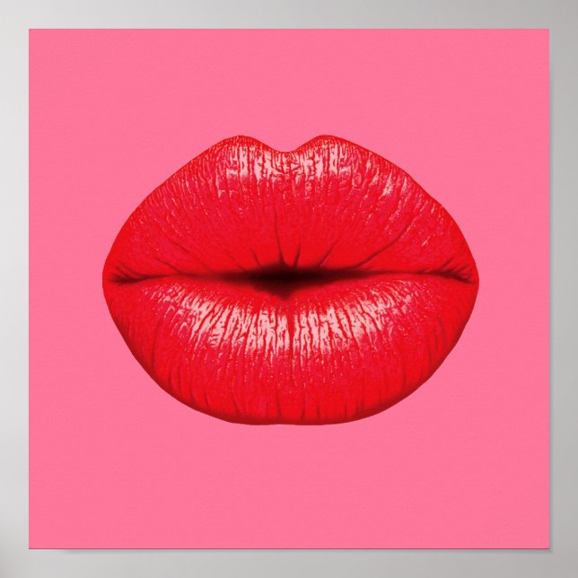 Red Lipstick pop art lips on girly pink Poster (Front)