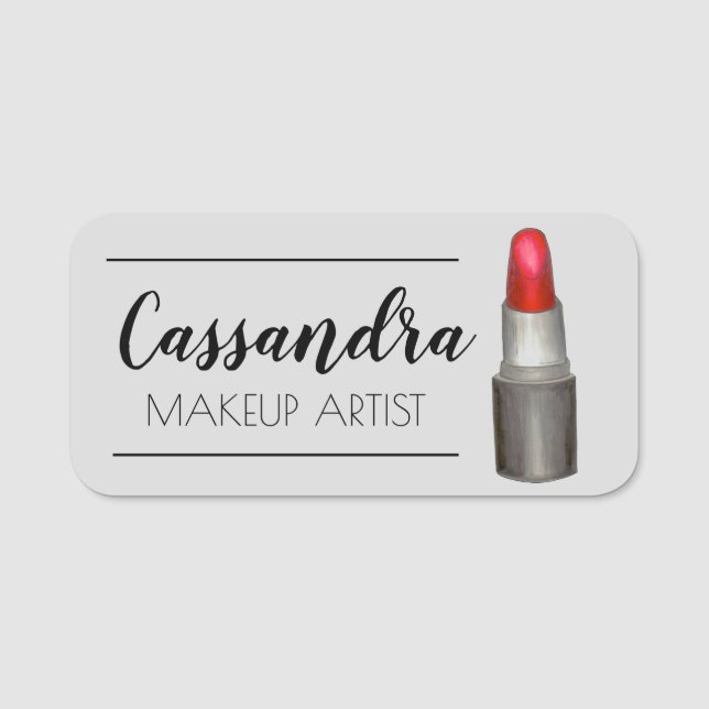 Red Lipstick Tube Makeup Artist Cosmetologist Name Tag (Front)