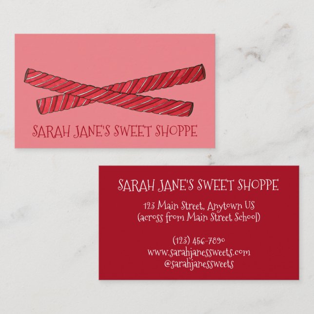 Red Liquorice Whips Liquorice Twist Candy Store Business Card (Front/Back)