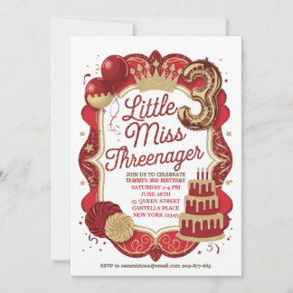 Red Little Miss Threenager Invitation