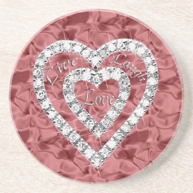 Red Live Laugh Love Diamond Heart Coaster (Front)