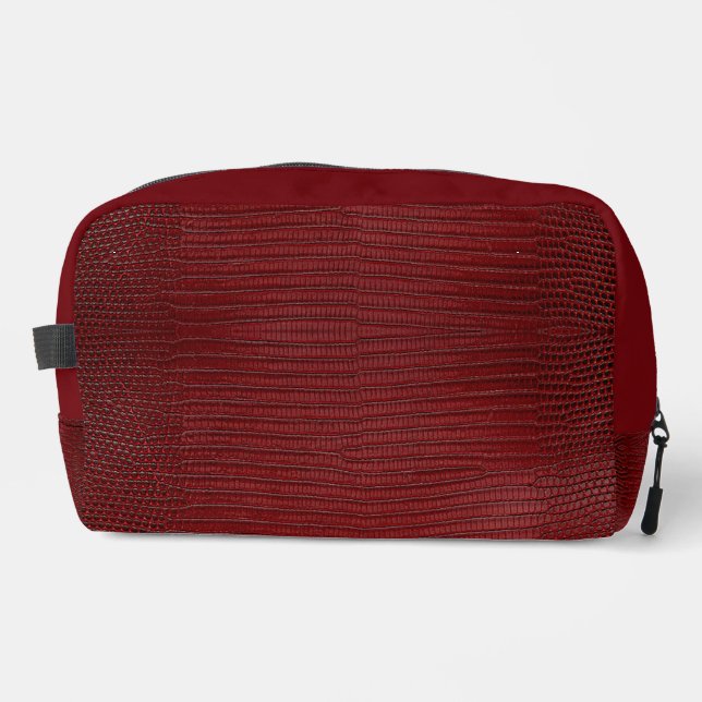 Red Lizard Leather Print Dopp Kit (Front)