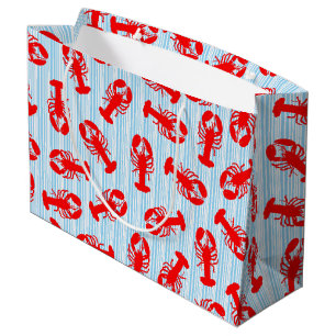 Red Lobster Animal Pattern on Blue Stripes Large Gift Bag