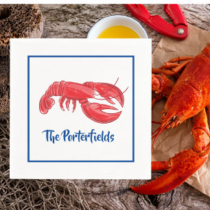 Red Lobster Blue Border Custom Party Napkin