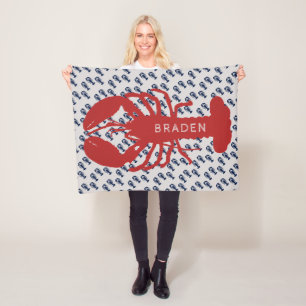 Red Lobster Boy's Name Personalised Fleece Blanket