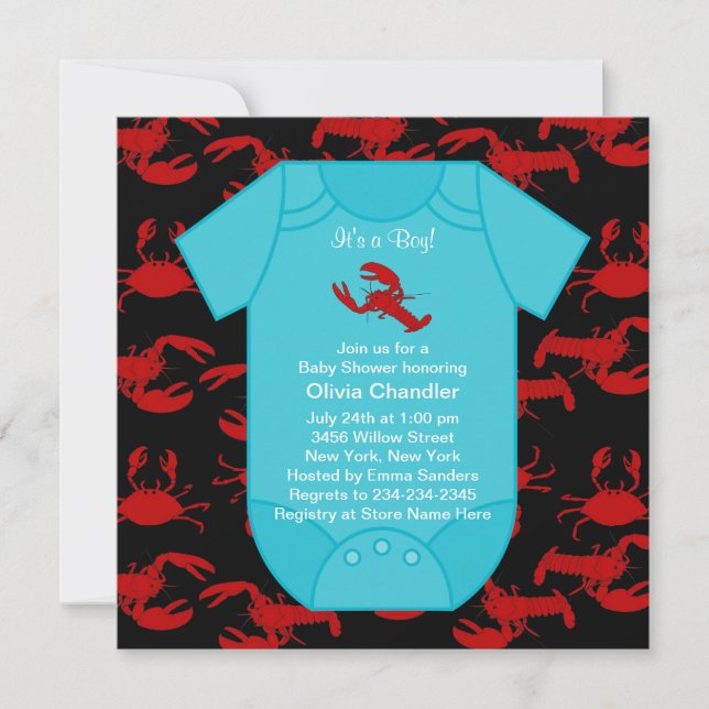 Red Lobster Crawfish Baby Boy Shower Invita Invitation (Front)