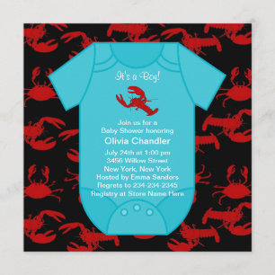 Red Lobster Crawfish Baby Boy Shower Invita Invitation