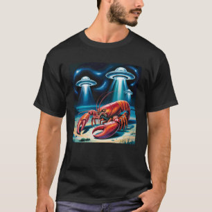 Red Lobster Lobster Selfie with Alien UFO Women Me T-Shirt