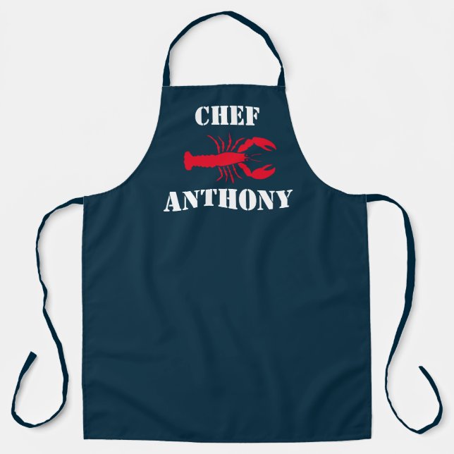 Red Lobster Nautical Navy Blue Personalised Chef Apron (Front)
