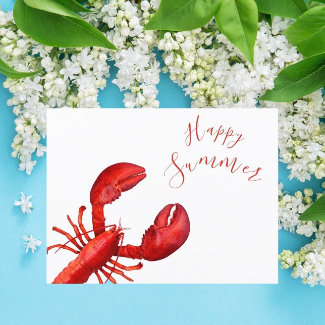 Red lobster on white happy summer postcard (Creator Uploaded)