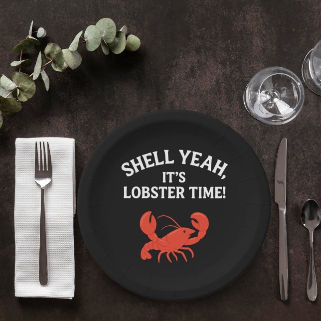 Red lobster party quote retro black paper plate (Creator Uploaded)