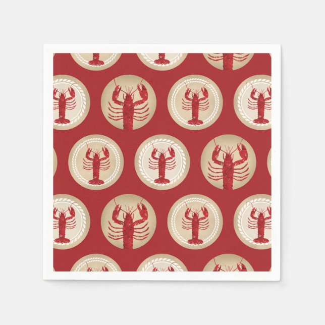 Red Lobster Pattern - Nautical Ocean Seafood Napkin (Front)