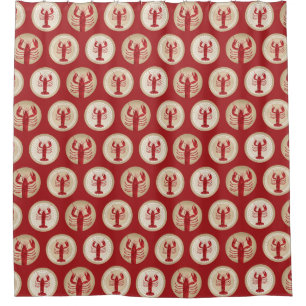 Red Lobster Pattern - Nautical Ocean Seafood Shower Curtain