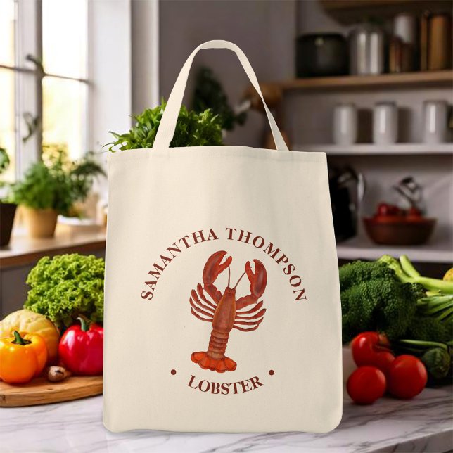 Red Lobster Personalized Minimalist  Tote Bag (Red Lobster simple grocery bag.)