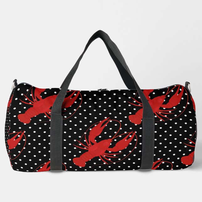 red lobster polka dots black duffle bag (Front)