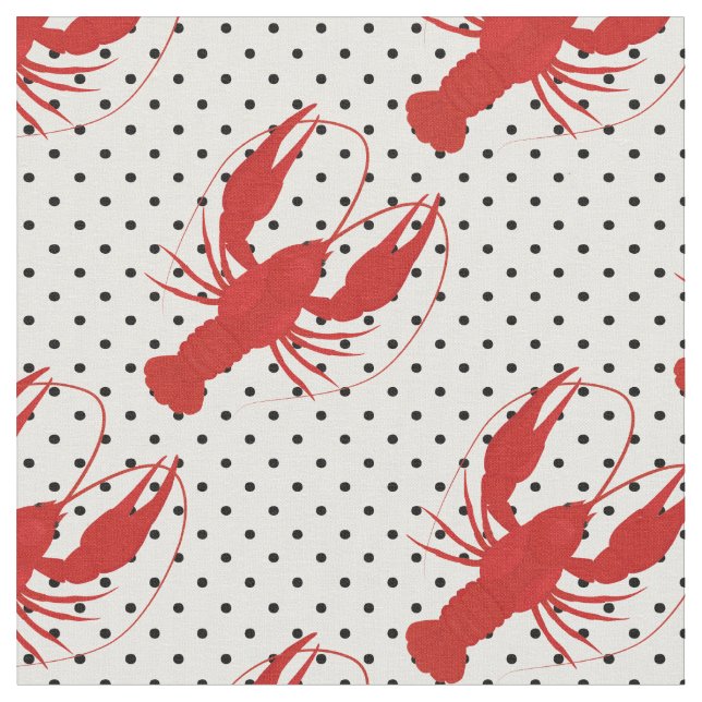 red lobster polka dots white fabric (Close Up)