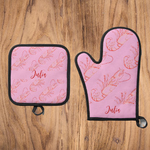  red  lobsters- add name  oven mitt & pot hol holder set