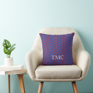Red Lobsters Blue Preppy Monogram INITIALS Coastal Cushion