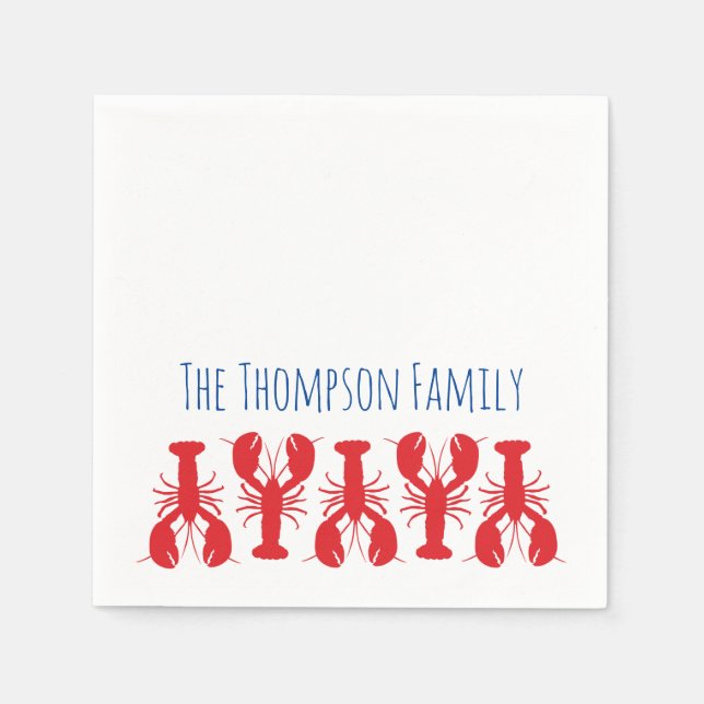 Red Lobsters Family NAME Coastal Beach Ocean Fun  Napkin (Front)