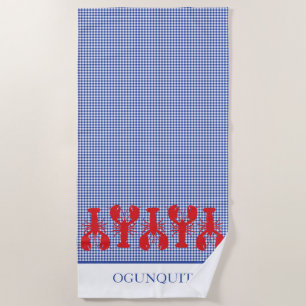 Red Lobsters Gingham Location NAME Blue White Beach Towel