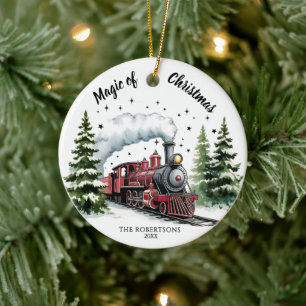 Red Locomotive in Green Forest Ornament Keepsake