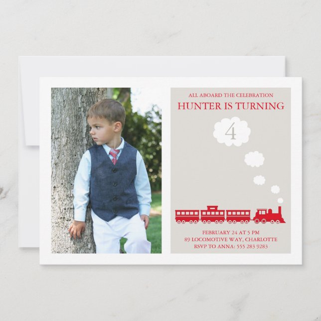 Red Locomotive Train Birthday Party Invitation (Front)