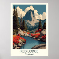 Red Lodge Montana Vintage Mountain River Fall Art