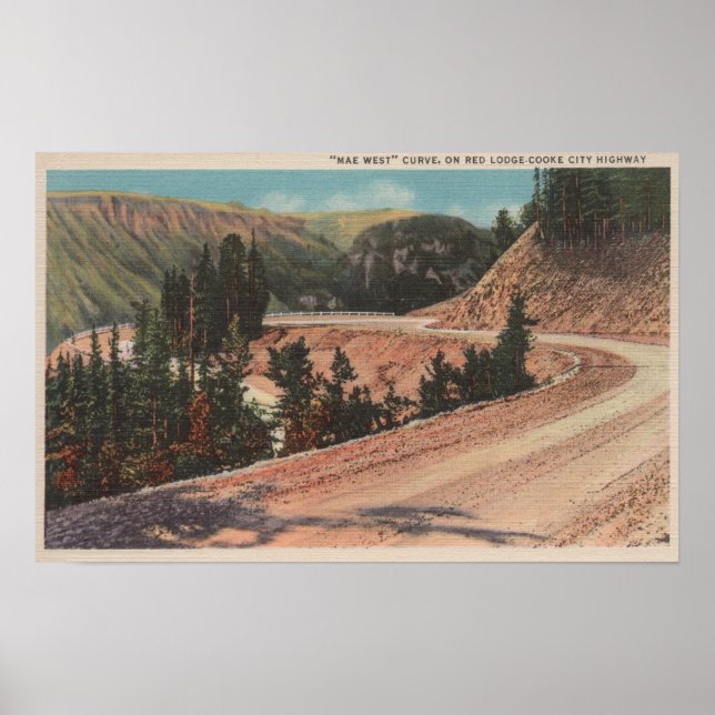 Red Lodge, MT - View of Mae West Curve Poster (Front)