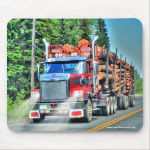 Red Logging Truck Highway Driving Art III Mouse Pad