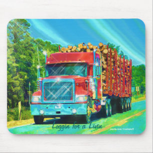 Red Logging Truck Highway Driving Art Mousepad