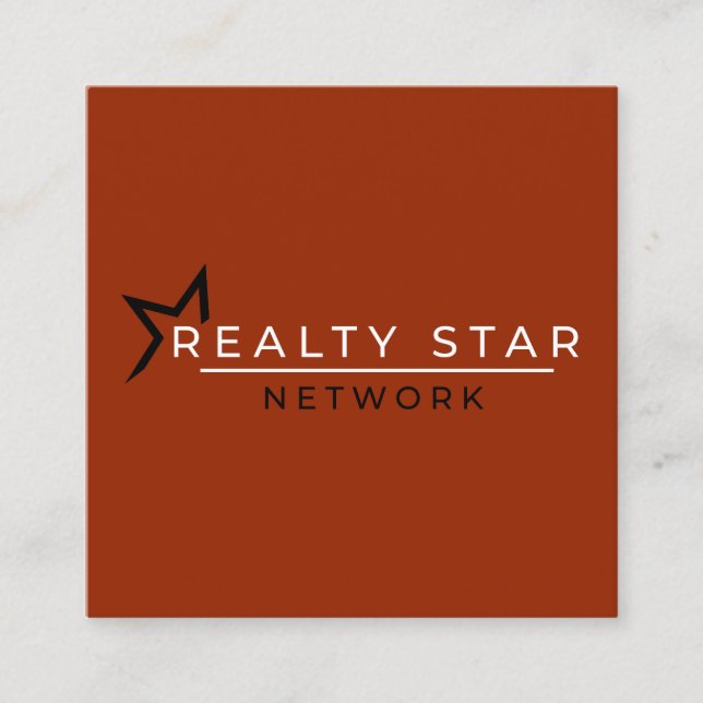 Red logo with red banner square business card (Front)