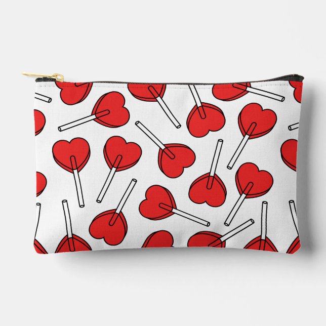 Red Lollipops, Heart Lollipops, Lollipop Pattern Accessory Pouch (Front)
