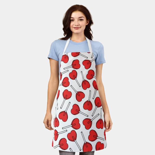 Red Lollipops, Heart Lollipops, Lollipop Pattern Apron (Worn)